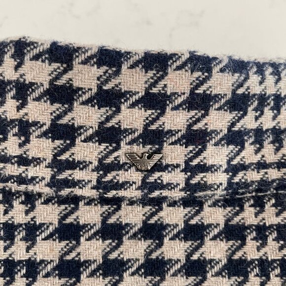 Armani Jeans 3 Button Houndstooth Lined Wool Poly Blend Blazer Navy Cream Sz 6 - Picture 12 of 15